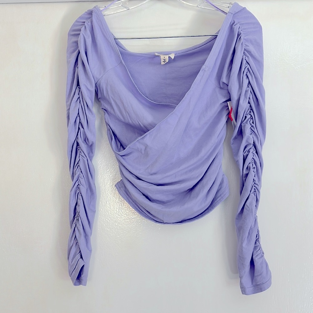 Open Edit Faux Wrap Lilac Crop Top Small